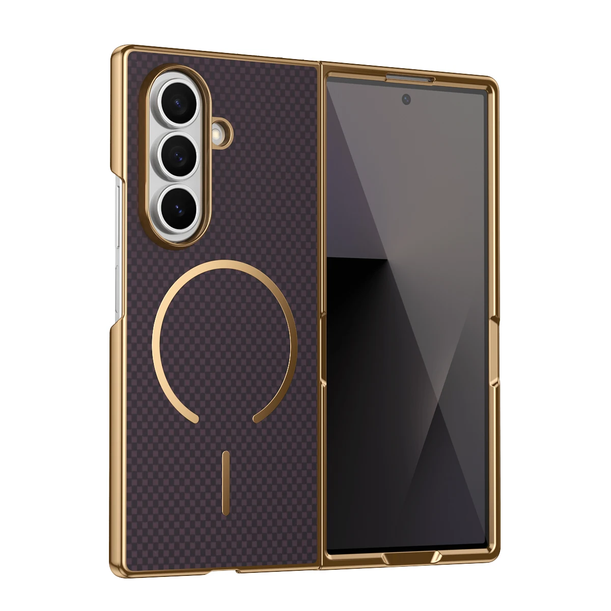 Enhanced Plating Kavlar Magnetic Phone Case with Wireless Charging and Tempered Glass