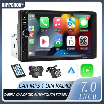 Hippcron Radio para coche de 7 pulgadas, 1 Din, Carplay, reproductor Multimedia Android para coche, pantalla táctil HD, Bluetooth, MirrorLink, autorradio, entrada FM AUX 1