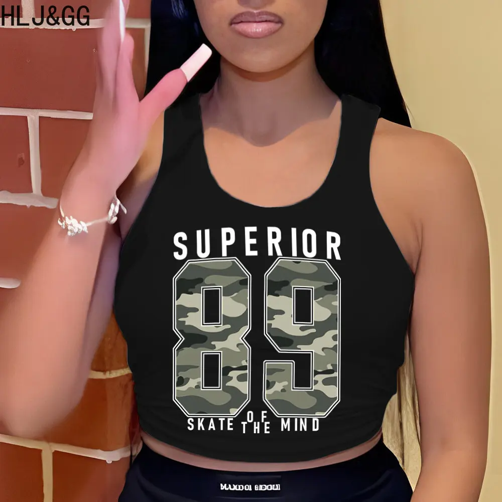 

HLJ&GG Summer Letter Print Slim Tank Tops Women Sleeveless Slim Streetwear Casual Ribber Sporty Tshirts Clothing 2023 New Vest