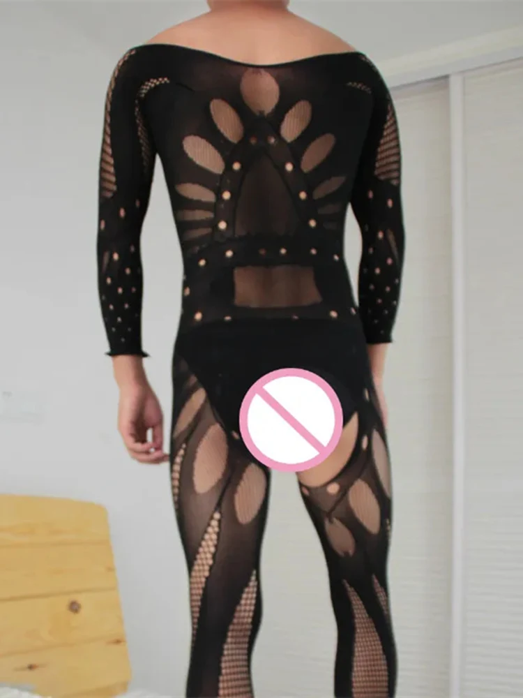 Men Open Crotch Bodystocking Sexy Lingerie Fishnets Bodystocking Underwear
