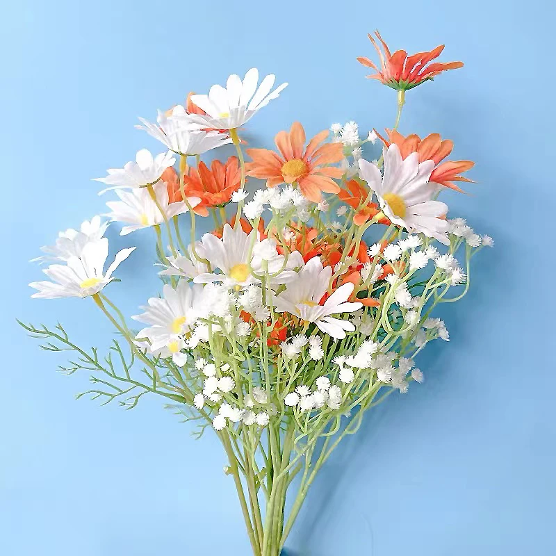 White Daisies Artificial Flowers Long Branch Bouquet Family Party Wedding Decoration DIY Bridal Silk Artificial Flower 5 Heads artificial plants artificial flowers artificial flower bouquet artificial flower artificial branches