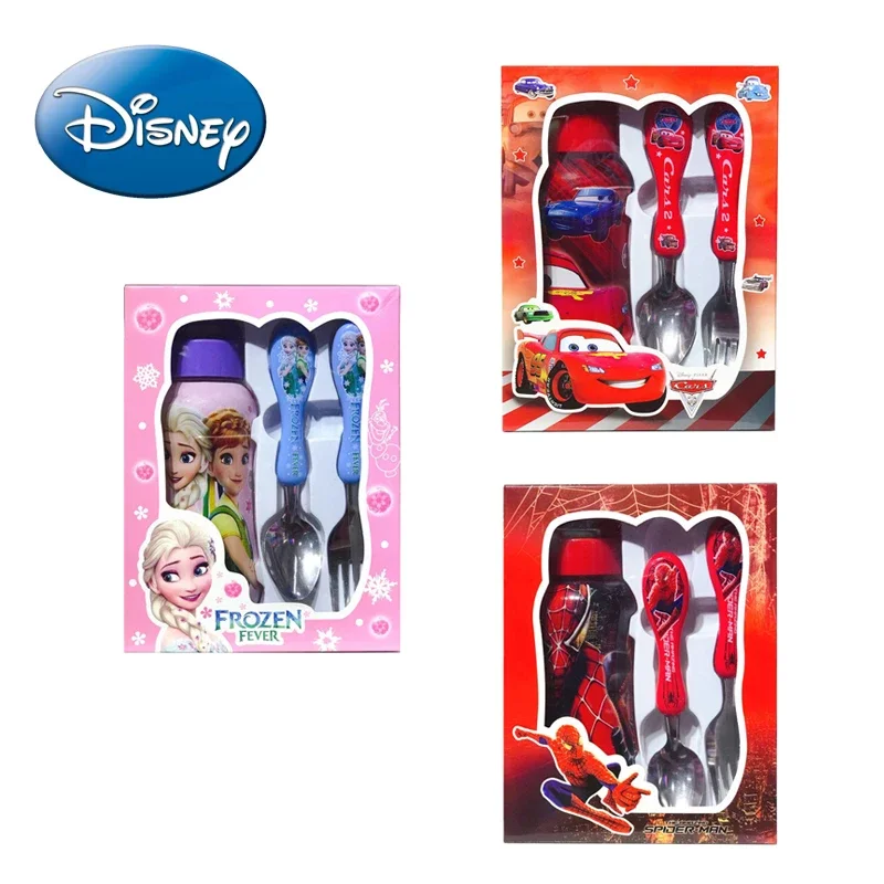 

Disney Anime Tableware Set Cartoon Frozen Spiderman Cars Fork Spoon Water Cup 3-piece Suit Children Boutique with Box Gifts