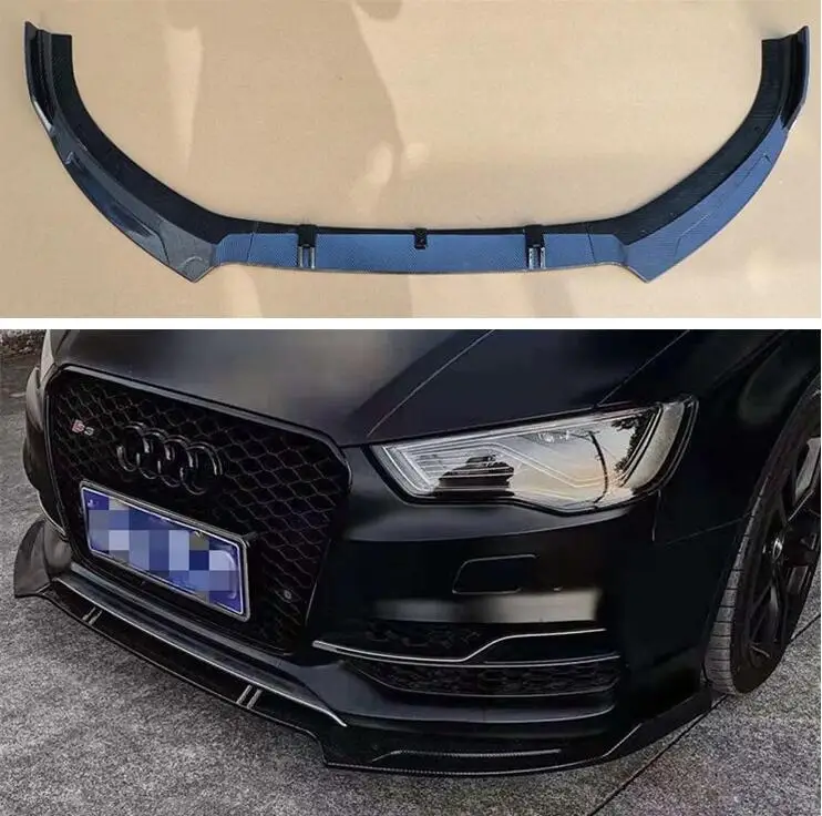 

High Quality ABS PAINT CARBON FIBER FRONT BUMPER SPOILER LIP SPLITTERS WIND KNFE COVER For AUDI A3 S3 Sline Sedan 2014 2015 2016