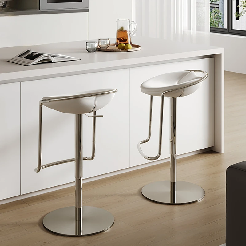 Simple White Lounge Bar Stool Portable High Beauty Metal Bistro Bar Chair Kitchen Swivel Comfortable Banqueta Home Furniture