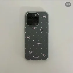 Chic Korean Pink Blue Wave Point Bow Phone Case Y2K Style Cover - iPhone 12 (Pink polka dot bow)
