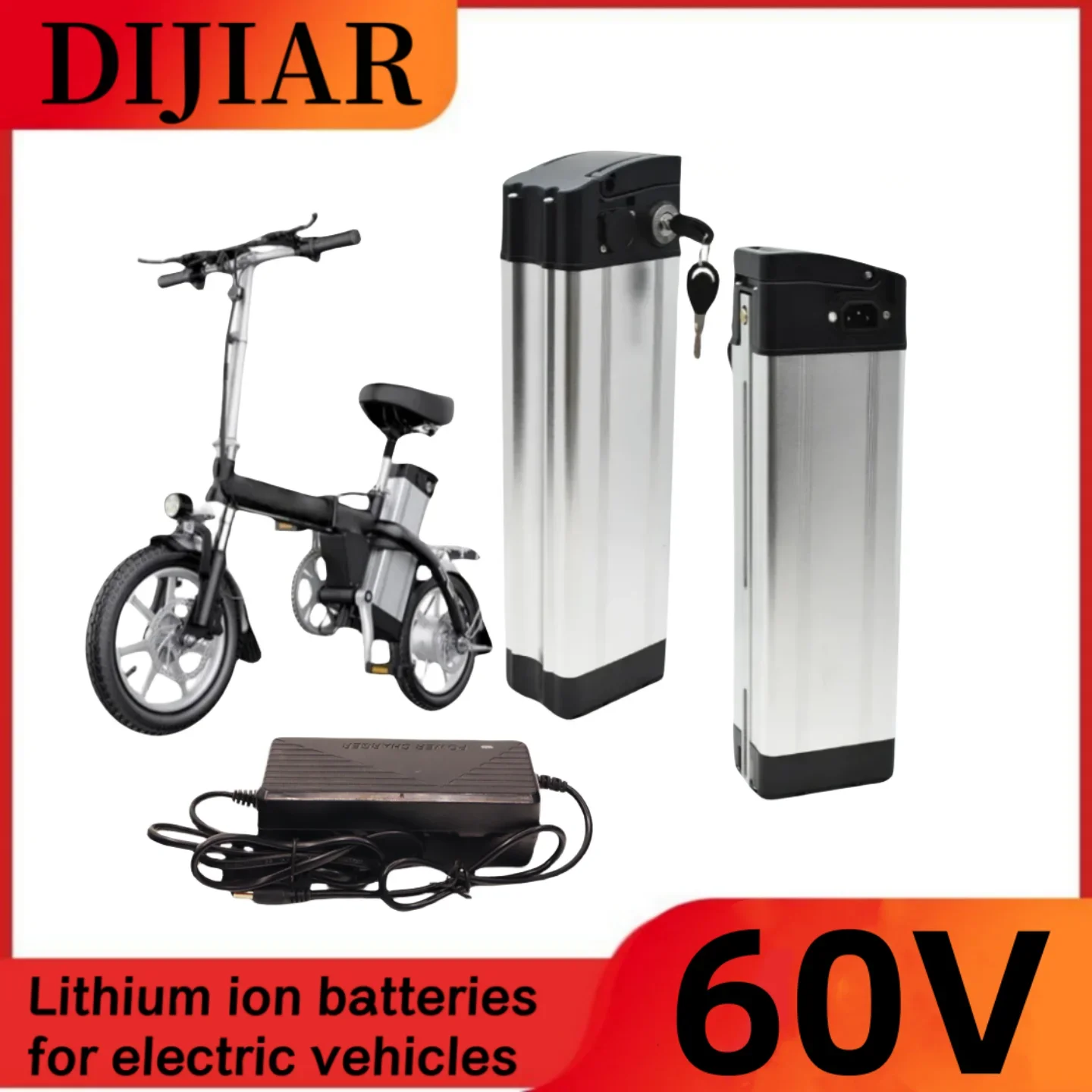 

60V15Ah, 20Ah, 25Ah, 30Ah, 100% full capacity lithium-ion battery, aluminum casing, anti-theft lock, complimentary charger