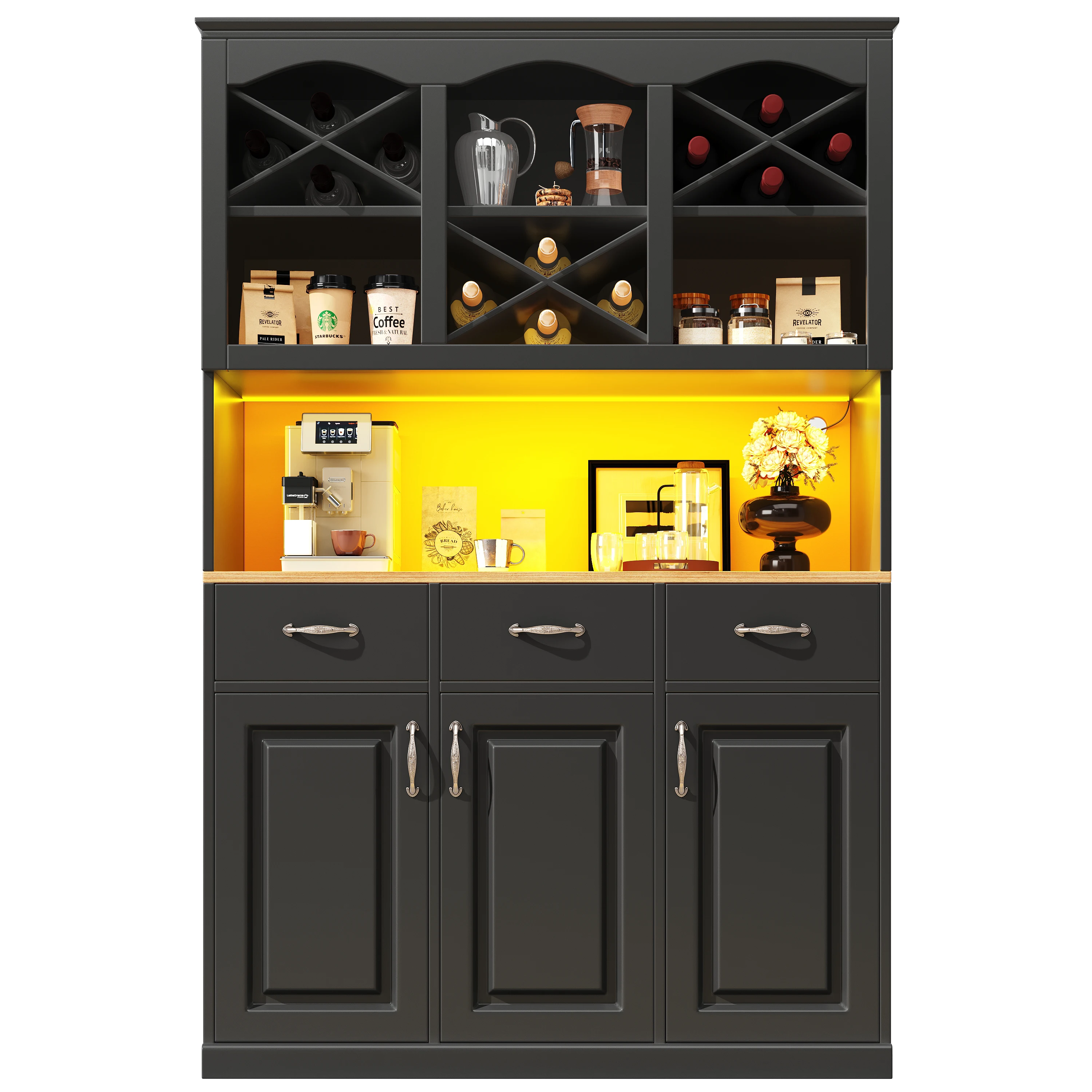 Küchenschrank (120 × 40 × 180 cm), hohes Küchenbuffet, Mehrzweckbuffet, Snackschrank, Aufbewahrungsmöbel mit drei Türen – Detail 8