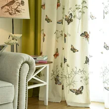

High-end Living Room Embroidered Curtains Bedroom Butterfly Love Flower Cloth Pastoral Country Curtains
