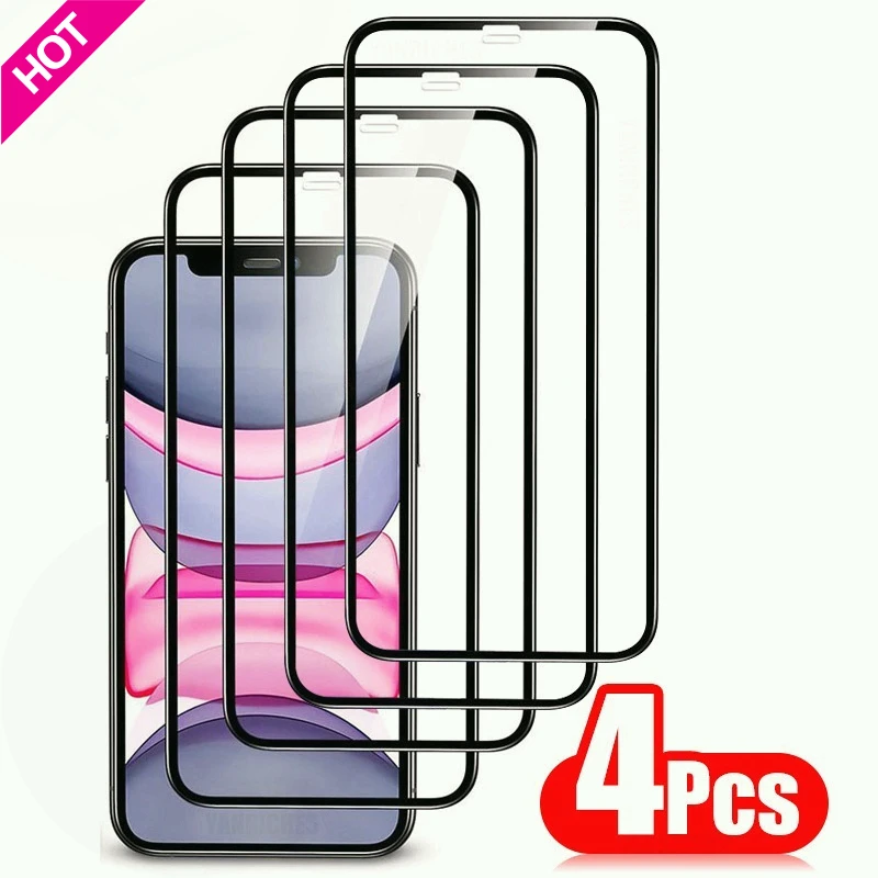 

4PCS Full Cover Protective Glass For iPhone 13 12 11 Pro Max Screen Protector For iPhone 6 7 8 Plus X XR Xs SE 2020 Mini Glass