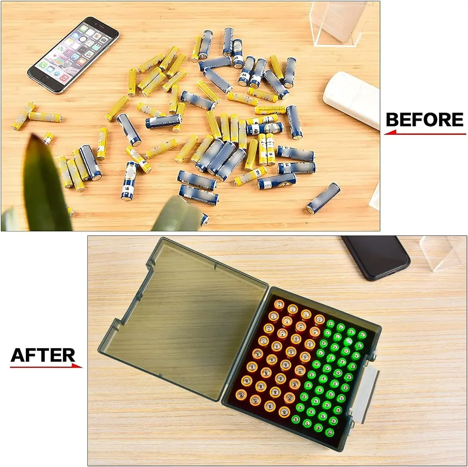 Battery Storage Organizer Holder Holds 72 AA AAA Batteries, Battery Box Case Garage Container,Home Drawer Organization Dispenser - 3