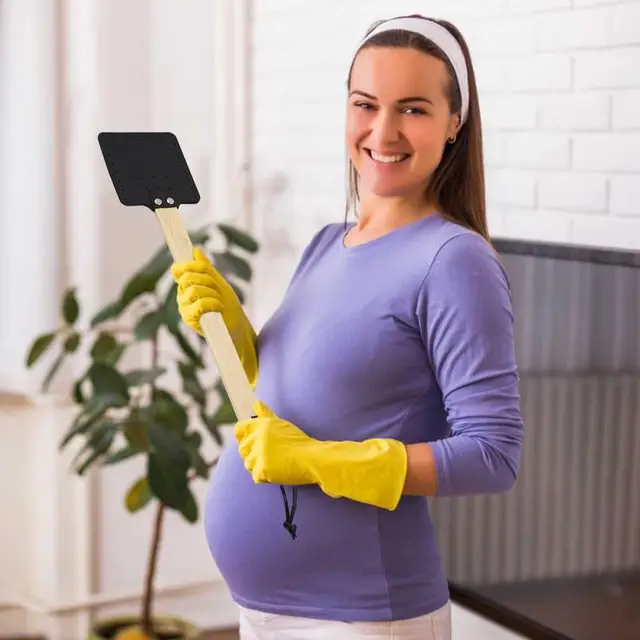 Bőr Fly Swatter Erős Flyswatter Kéziszámlók A Legyek Lógó Kézi Légy Swat Romboló Beltéri Hosszú Fa Fogantyú - Image 4