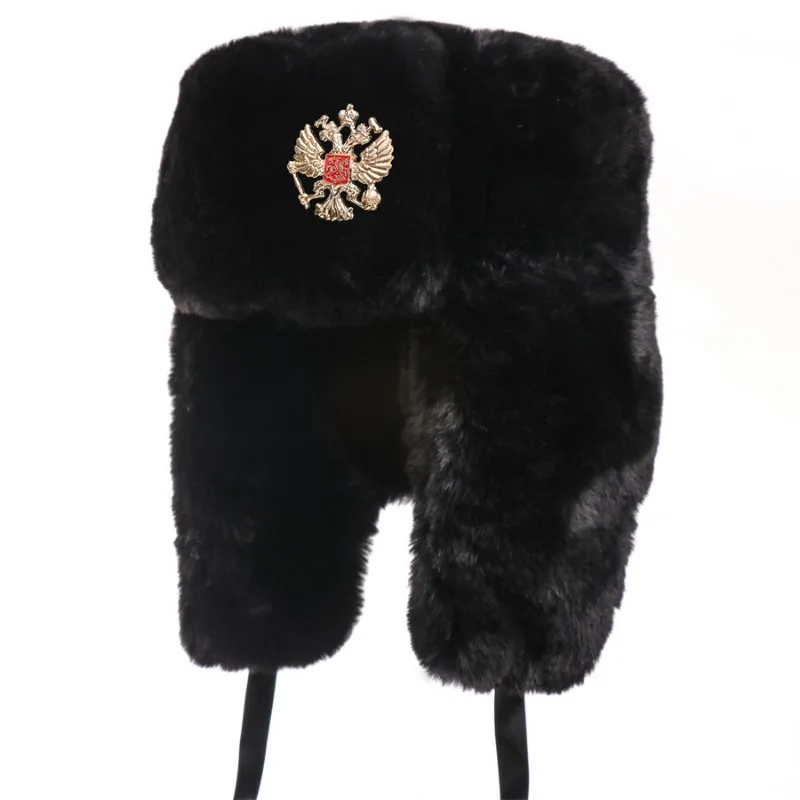 Russian Bomber Cap Outdoor Warm Earmuffs Men and Women Universal Winter Ski Caps Military Badge Thickened Hats