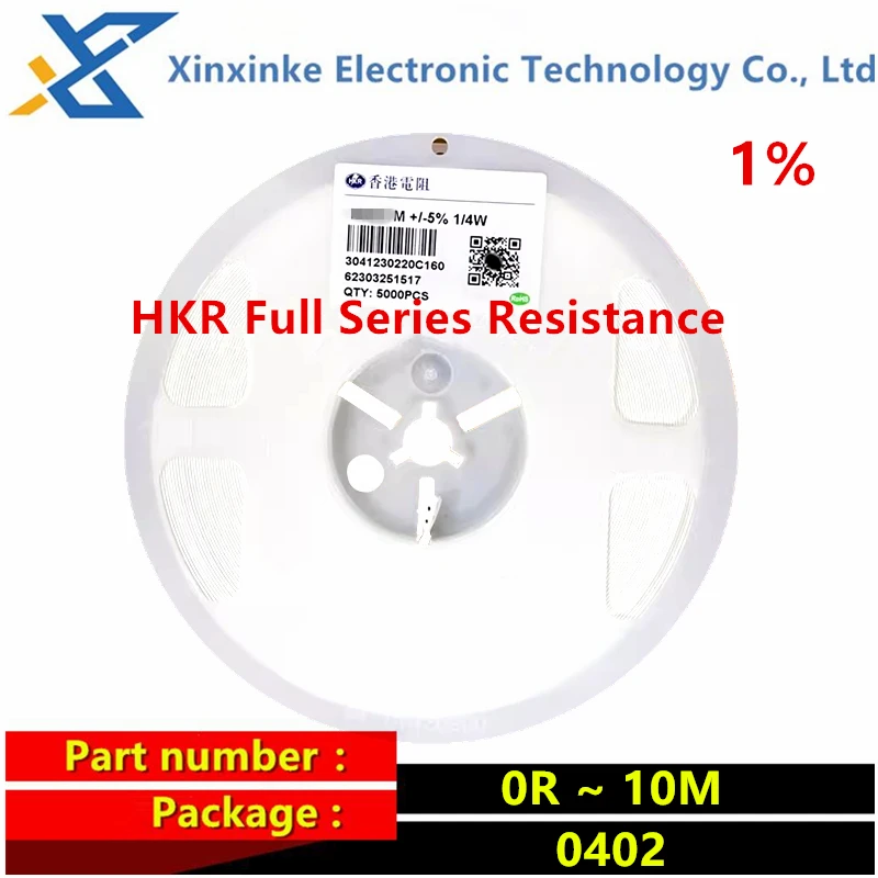 10000PCS HKR 0402 1% SMD Chip Resistor Resistors Full Reel 0R-10M 1R 10R 100R 1K 2.2K 10K 100K 1M 0 1 10 100 150 220 330 470 ohm 10000pcs full reel 0402 5% smd chip resistor 0r 10m resistors 0 1 10 100 150 220 330 470 ohm 1r 10r 100r 1k 2 2k 10k 100k 1m