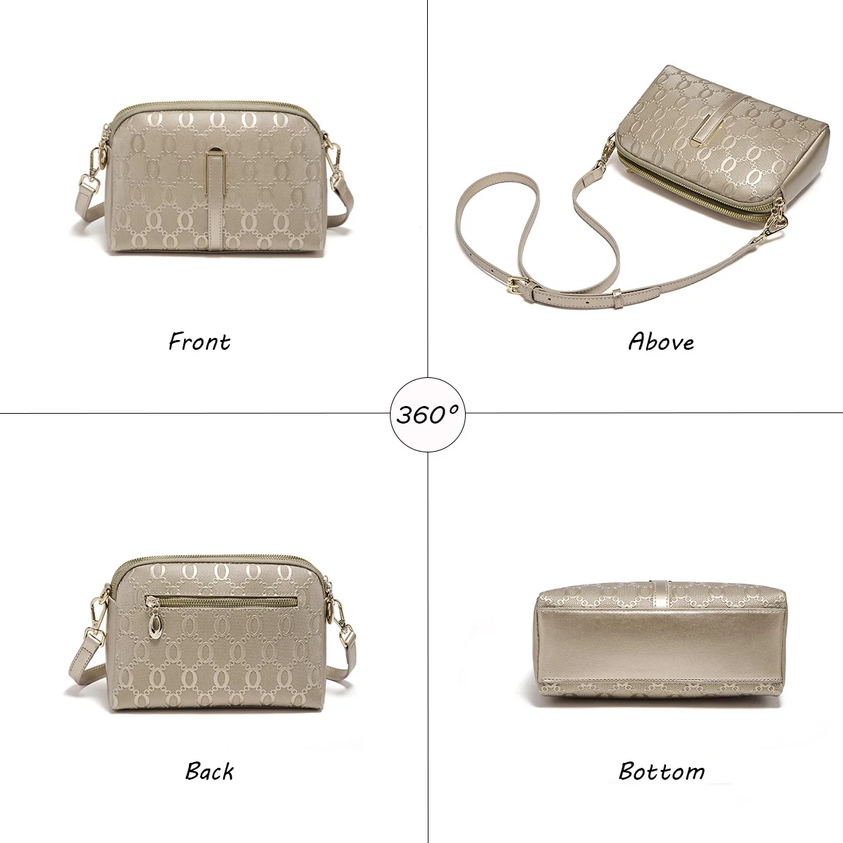 FOXER Elegant Women's Shoulder Bag Split Leather Lady Crossbody Bag Fashion Monogram Print Large Capacity Purse 6