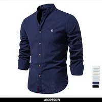 AIOPESON 100% Cotton Social Shirt Men Solid Color Long Sleeve High Quality Brand Shirt for Men Spring Stand Casual Men's Shirts