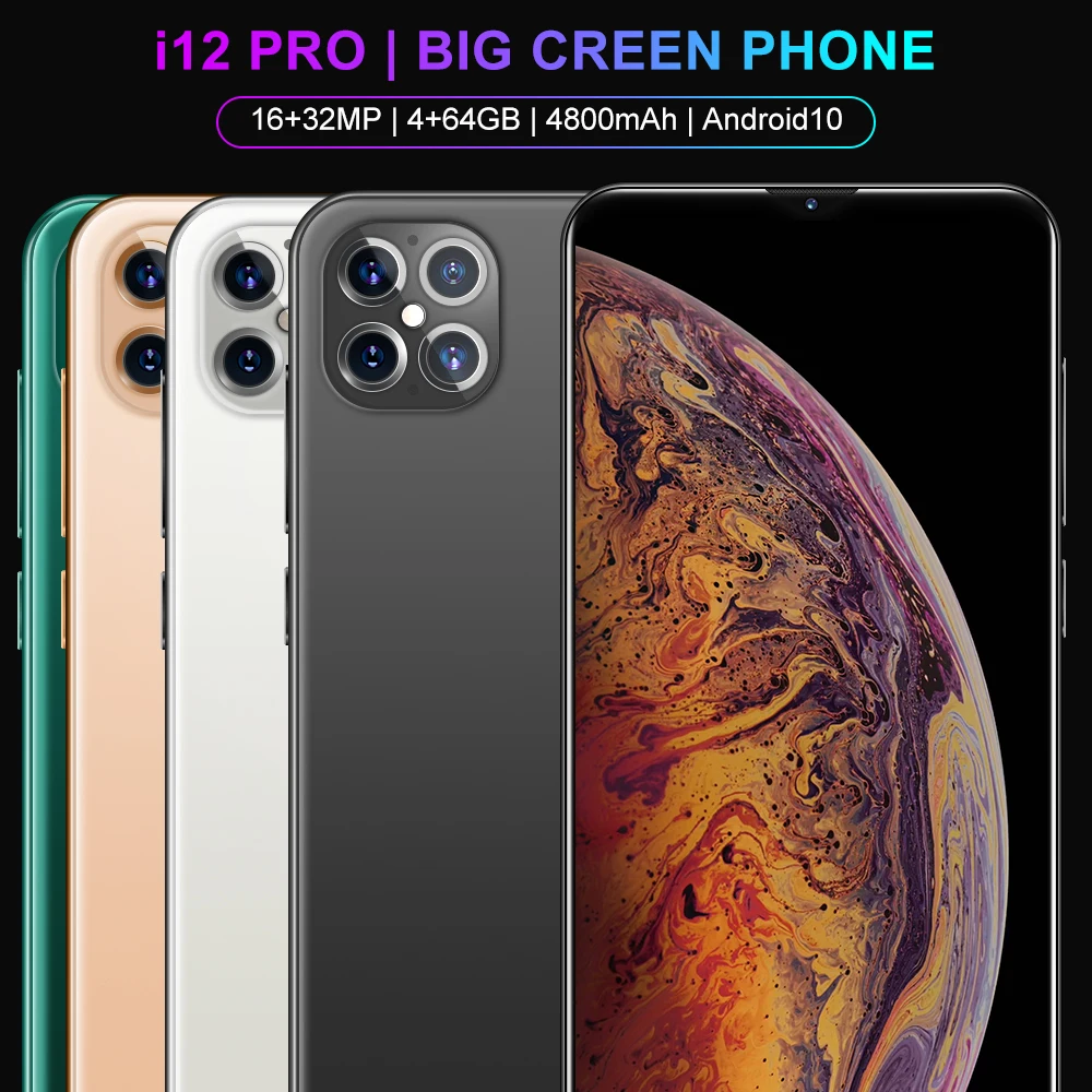 i12pro dazzling color new 4g beauty camera unlocked global version android gaming smartphone 6.1 inch 4GB+64GB mobile phone