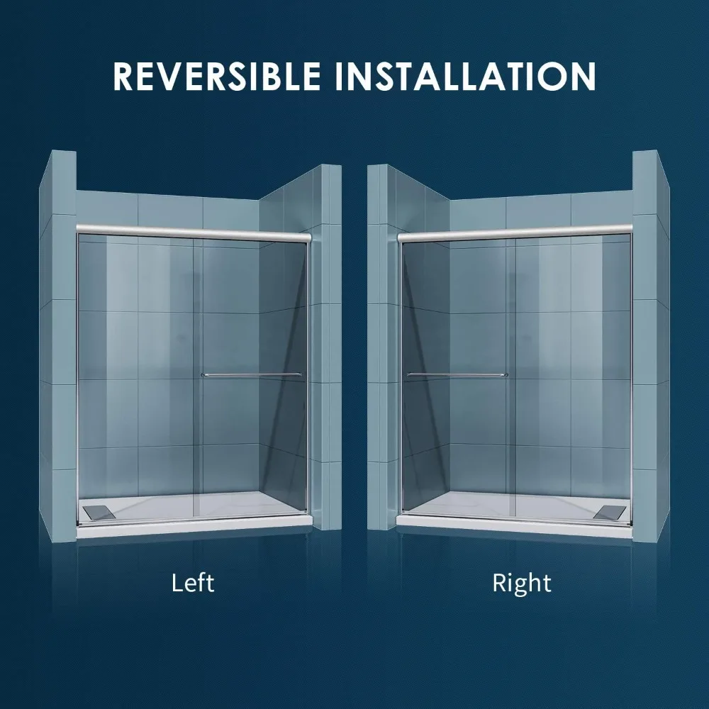 Glass Sliding Shower Door 48" W X 72" H Semi-Frameless Sliding Shower Door 1/4" Clear Glass Shower Doors 3