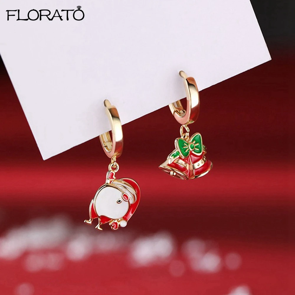 

925 Sterling Silver Needle Red Christmas Earrings for Women Cute Santa Claus Pendant Earrings Fashion Jewelry Gifts Girls