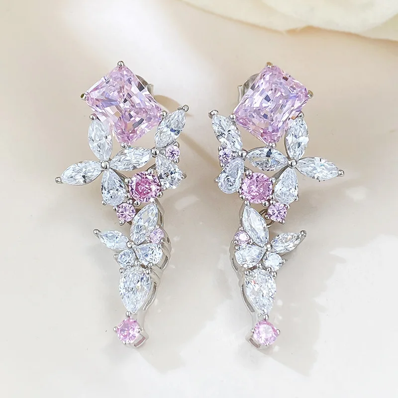 

2023 новые модные розовые серьги с бриллиантами, Серебро S925 пробы