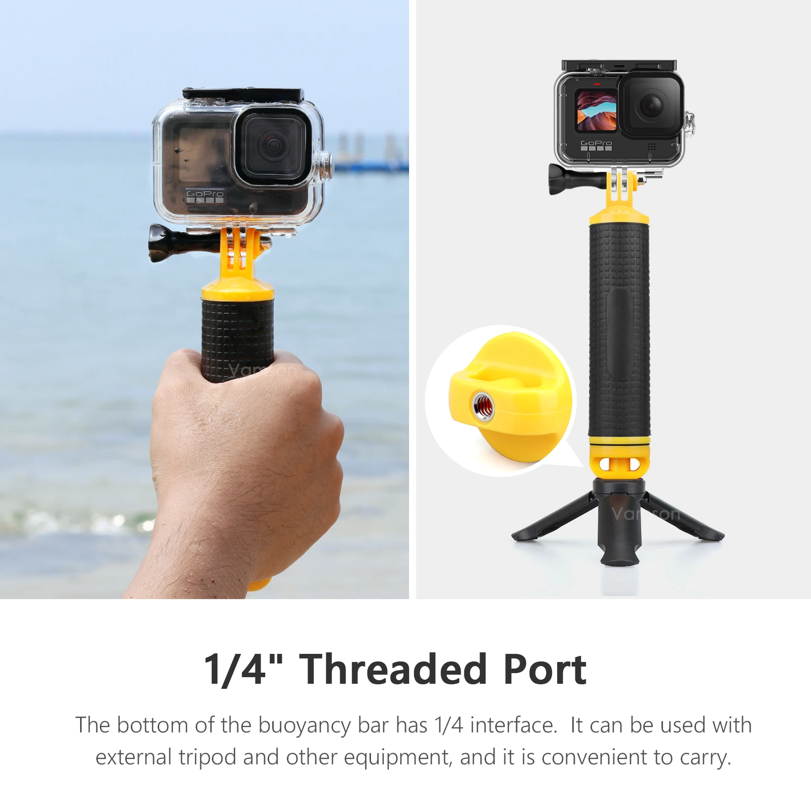 Vamson Yellow Water Floating Hand Grip Handle Mount for GoPro Hero