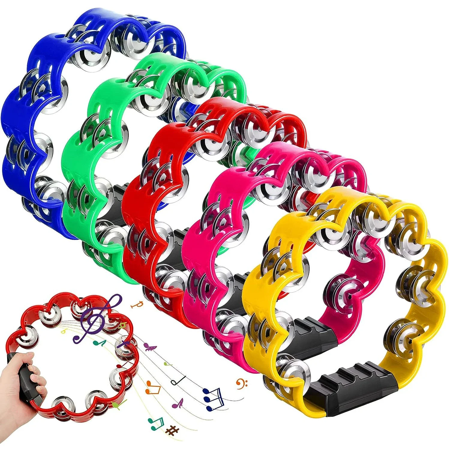 Petal Shaped Tambourine Plastic Percussion Tambourine for Musical Rhythm Instrument for Adults School Family Party Supplies hand tambourine