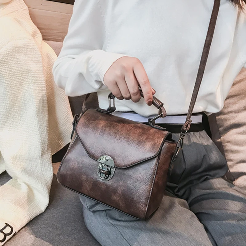 Women Vintage PU Leather Small Top-handle Shoulder Bags Ladies Casual Flap Crossbody Bags Female Luxury Messenger Bags