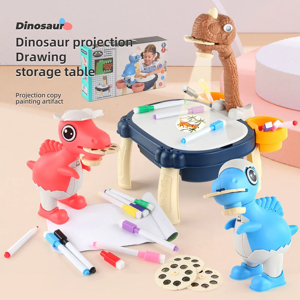 Jinveno Dinosaure Enfants Peinture Conseil Bureau Musical LED Projecteur  Art Dessin Table Jouets 