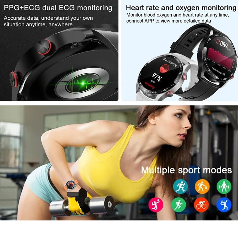 ECG + PPG Smartwatch 2022 Ʈ ġ   ȭ ߿  IP67   ð  ȭ ȵ̵