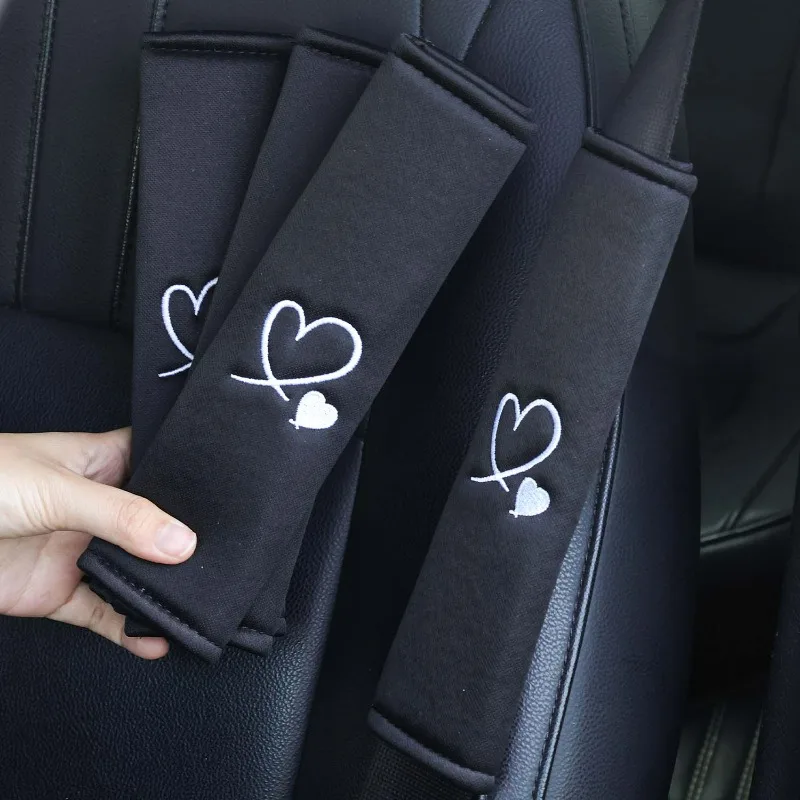 Car Seat Belt Shoulder Pads with Embroidered Heart Seat Belt Protector Pad Interior Decoration for Enhanced Driving Experience