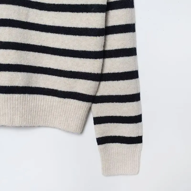 Women's O-Neck Pullover Knitted Striped Sweater Female Long Sleeve Autumn Winter Extremely Simple Casual Versatile Pullover Top