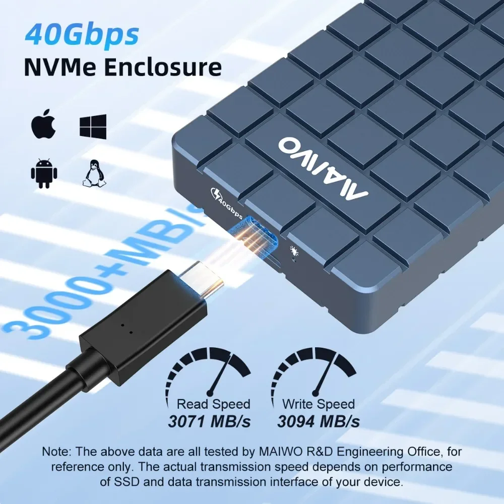 Maiwo-thunderbolt Solid State Drive Case Gabinete Ssd Usb 4.0 40gbps M.2 Nvme Ssd Compatível m2 para Tipo-c 4.0 8tb Caixa Rígida - Imagem 2