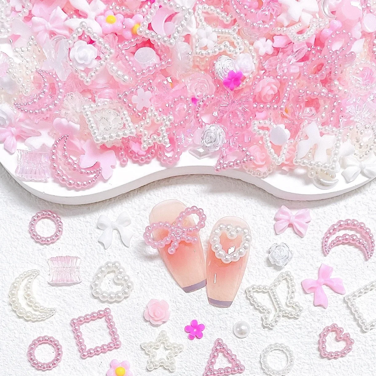 50PCS Pink series Mixed Design 3D Arcylic Nail Art Decorations Charms Exqusite Acrylic Jewelry kawaii Nail  DIY Nail Accessories 2