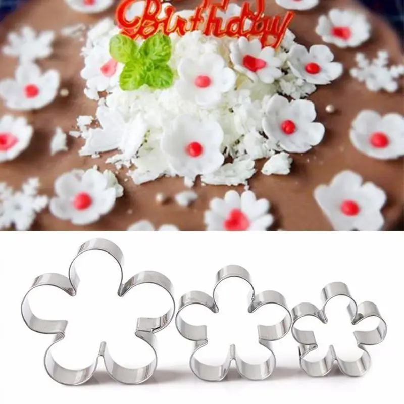 3Pcs Stainless Steel Plum Blossom Rose Cutting Mold DIY Sugar Cake Decoration Mold Kitchen Biscuit Cookie Rose Cutting Mold