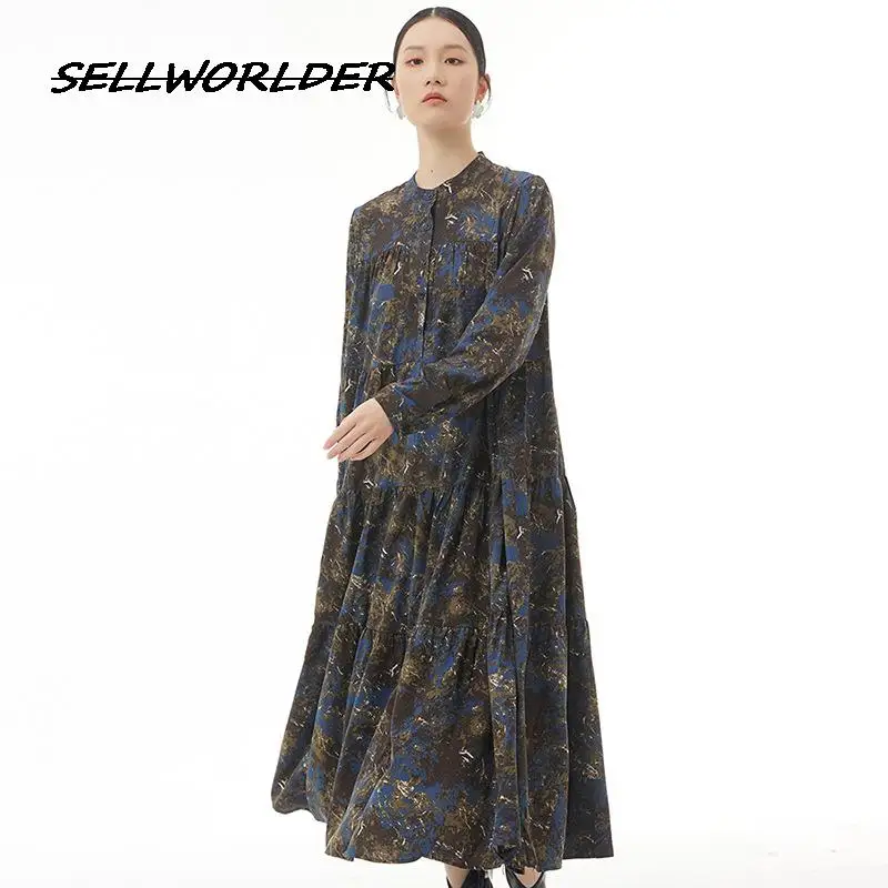 

2023 Spring and AutumnChiffon Women's Bohemian Printed Loose and Slim Fragmented Long Sleeves Long Dress