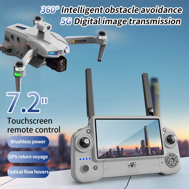 Professional drone ae60 with 8k hd camera 3 axis gimbal aerial photography 20km, avoids obstacles airdrop, led screen fpv drones