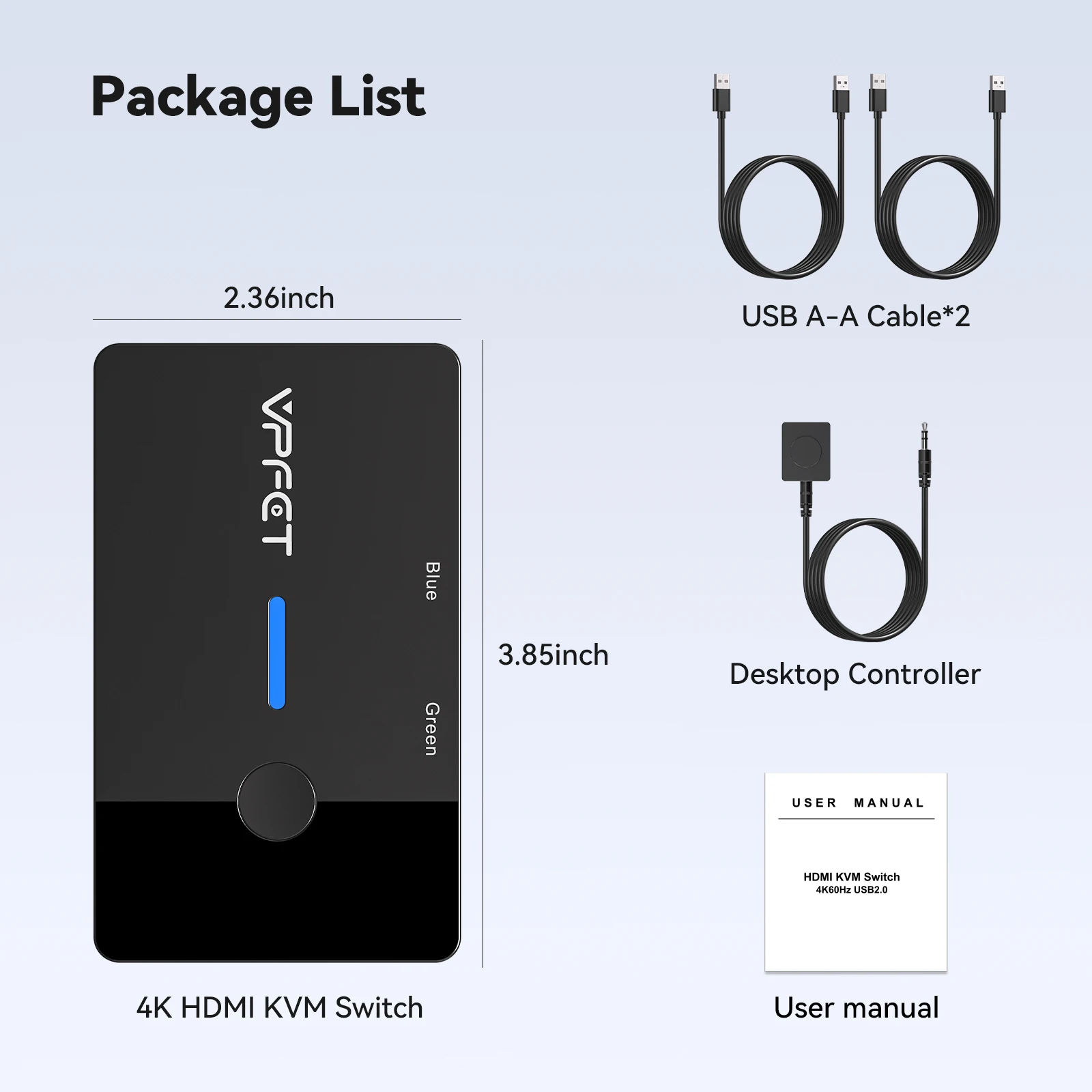 Ultra HD HDMI KVM Switch for Dual Computer Control with USB Hub – Plug and Play, No External Power Needed