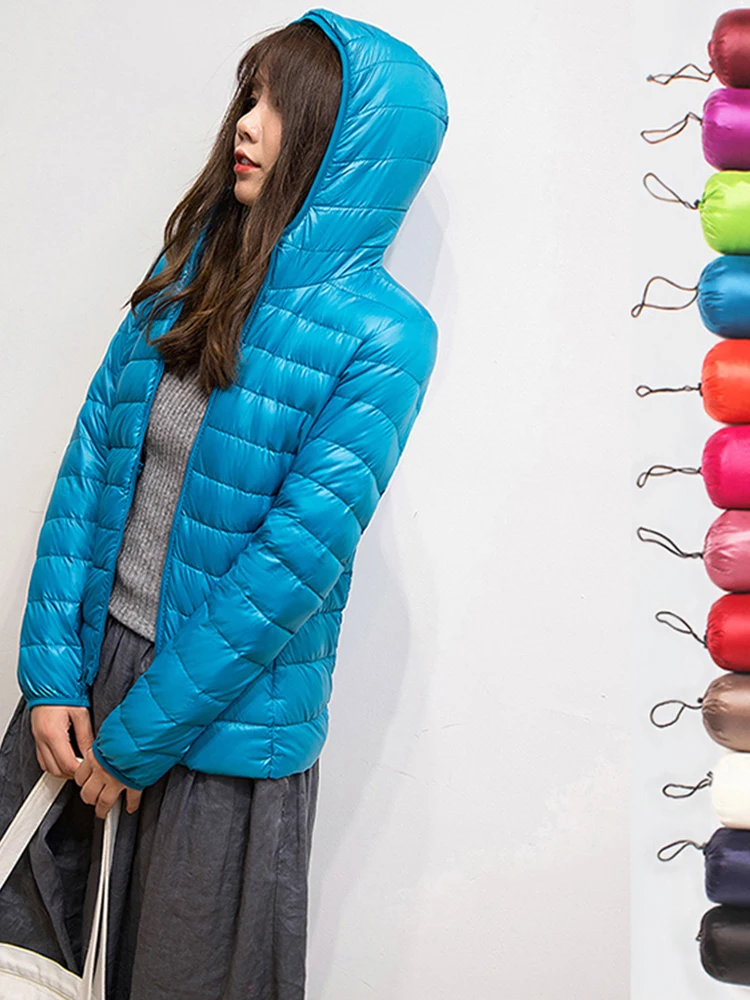 

Woman Autumn winter Hooded Jacket high quality White Duck Down Coat Female Overcoat Ultra Light Solid Jackets Portable Parkas
