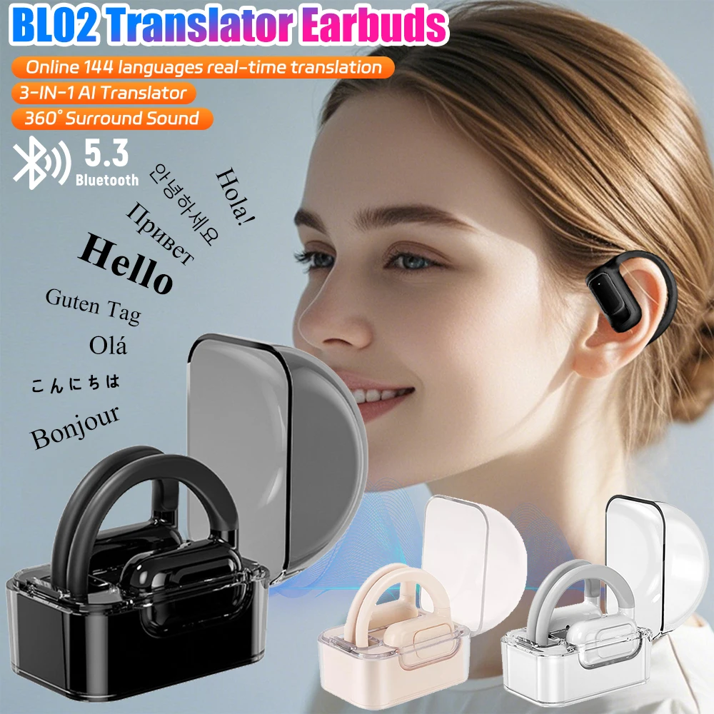 [AI Headphones] BL02 Bluetooth5.3 Translator Headphone Touch Control Translation Earbuds 144 Languages TWS Translator For Travel