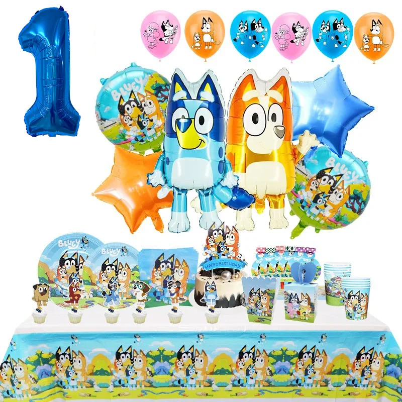Bluey Birthday Party Decoration Foil Latex Balloon For Kids Event Supplies Disposable Tableware Banner Backdrop Children Gifts