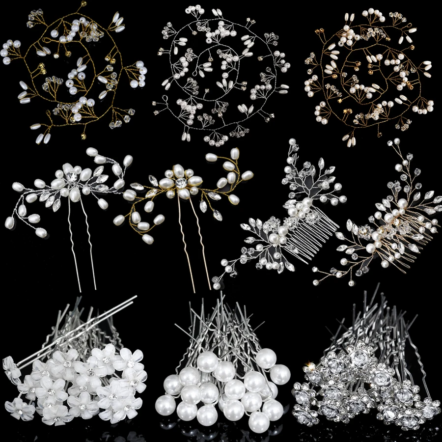 Hair Accessory Crystal Pearl hairpin Hair Vine Tiaras Head piece Hair Comb Headband Hairpins Hairbands Wedding Bridal Jewelry