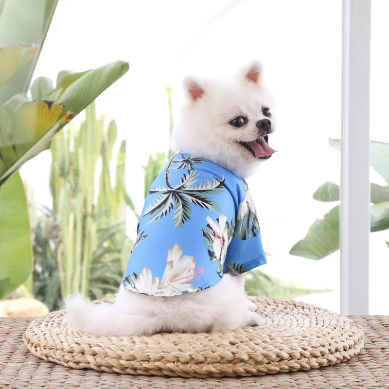 Small and medium-sized dog beach pineapple shirt Hawaiian pet dog cat golden retriever spring and summer season clothing pet dog shirt