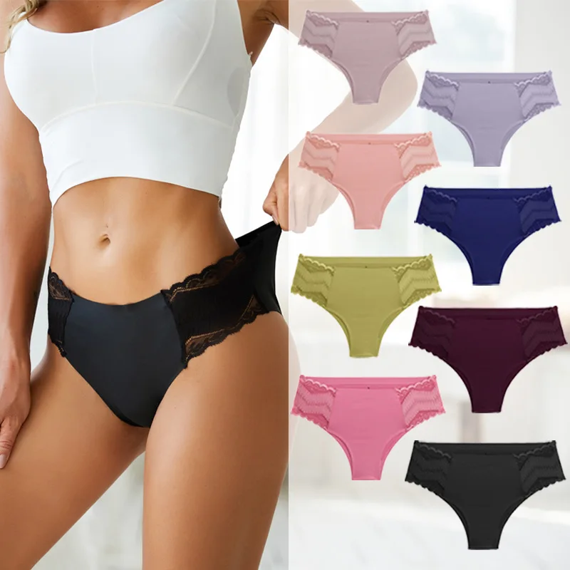 

Sexy Lace Edged Panties High Elastic Seamless Briefs Solid G-String Panties Floral Underwear Female Soft Breathable Lingerie