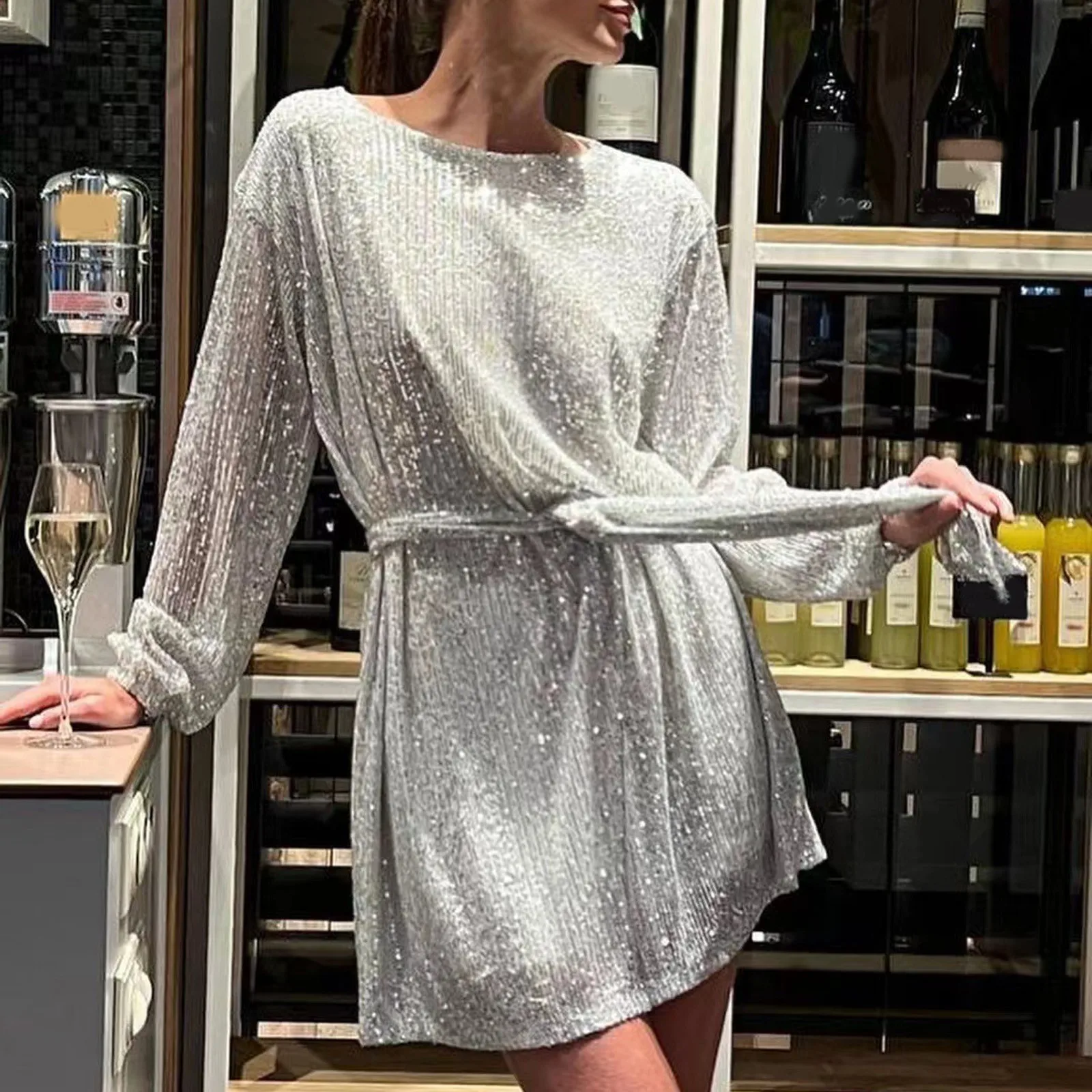 

New Women'S Holiday Party Cocktail Vestido Sparkling Beaded Dress Fashion Temperament Elegant Sexy Sequined Evening Deresses