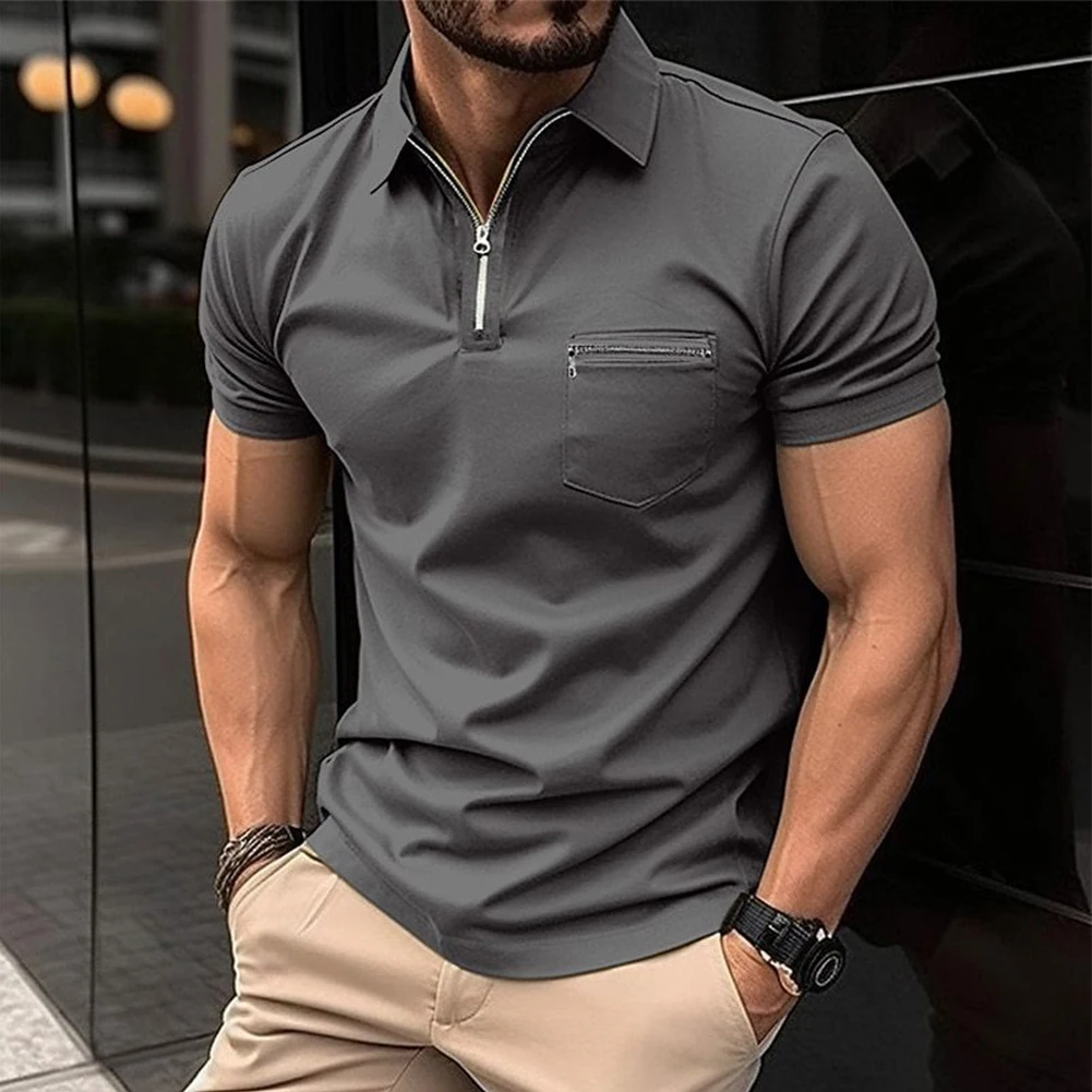 

Tops Men's T-Shirt Beach Club Dating Soft Solid Summer Tee Top Zip Collar Breathable Classic Daily Male Office
