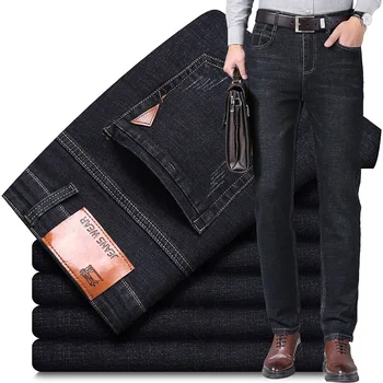 2024 NEW Men's Fashion Business Jeans Classic Style Casual Stretch Slim Jean Pants Male Brand Denim Trousers Black Blue 4