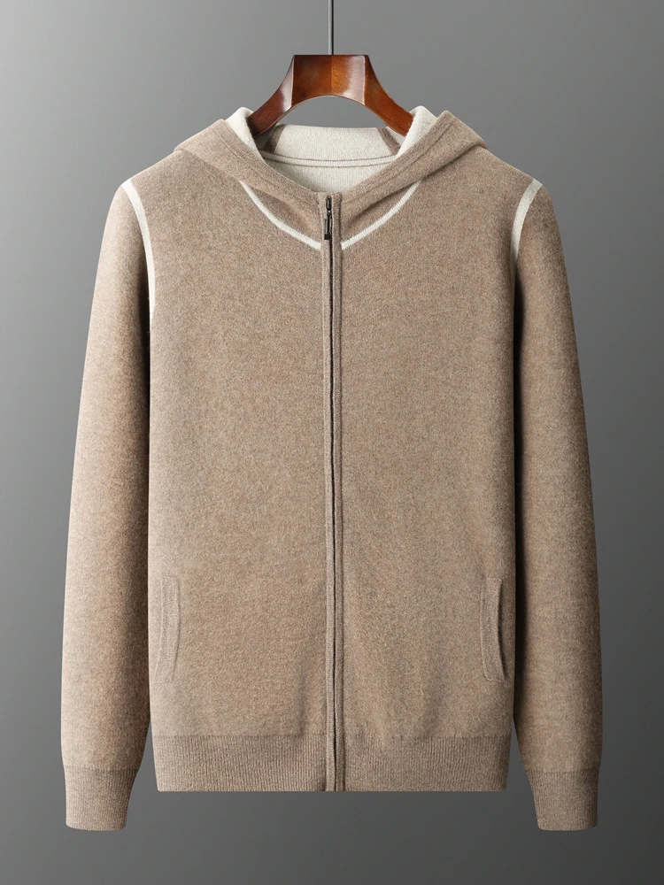 Choice 2024 New Chic Men Cashmere Hooded Cardigan Autumn Winter Basic Grace 100% Cashmere Knitted Sweater Korean Popular Tops 4