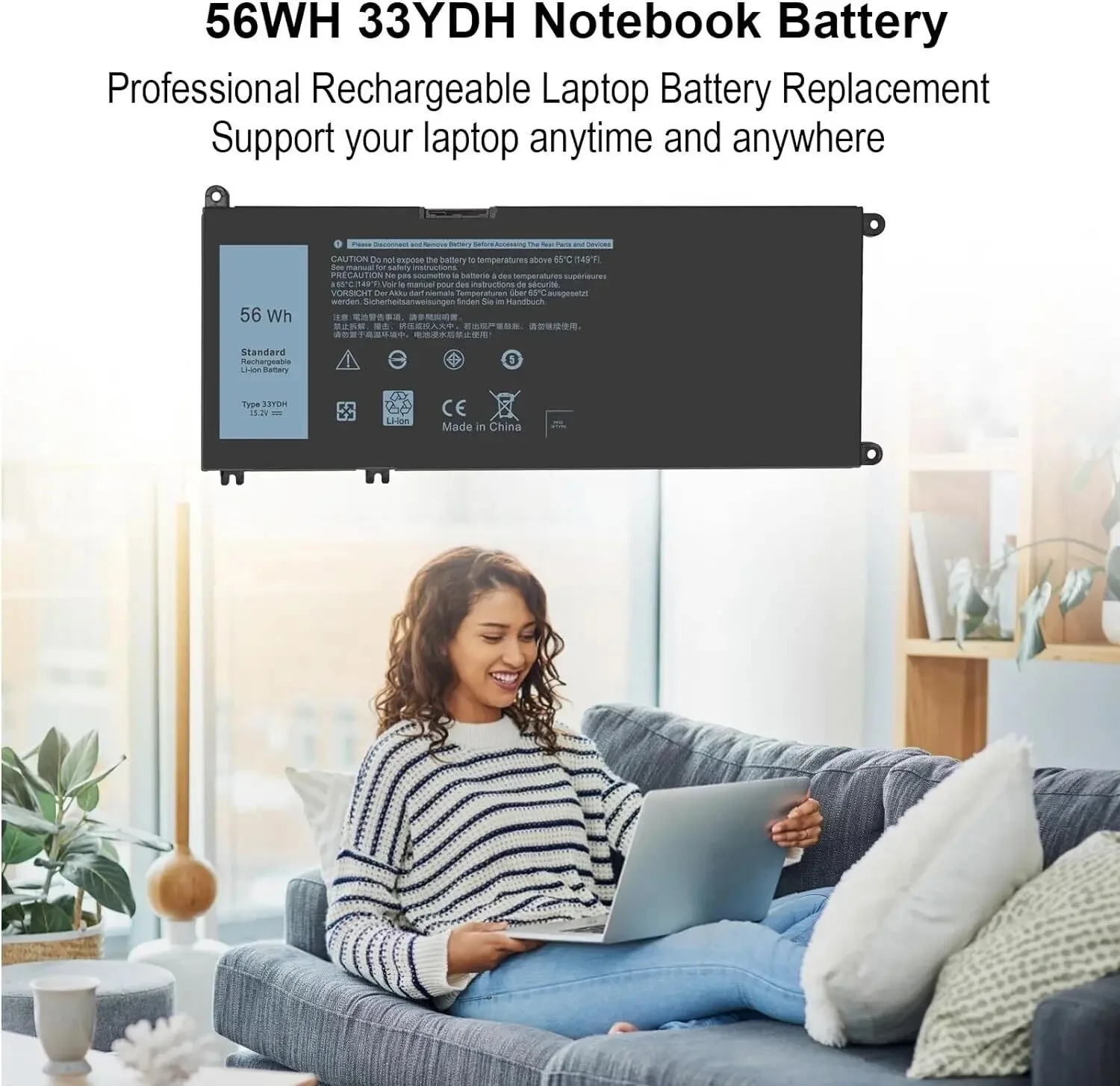 Аккумулятор 15,2 в 56WH 33YDH для DELL Inspiron 15 7577 7588 17 7773 7778 7779 7786 G3 3579 5587 3779 7588 P30E P71F Series