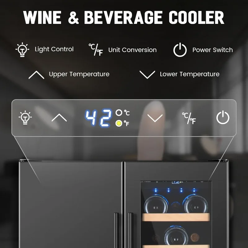 Wine and Beverage Refrigerator, 24inch Dual Zone Wine Cooler, 20Bottles 88Cans Undercounter Black Beverage Fridge for Bar Office 3