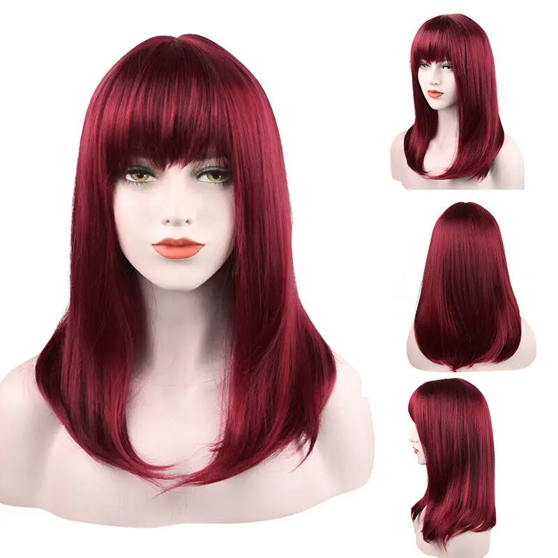 Wine Red  Fashion Long Straight Hair Human Hair Wig