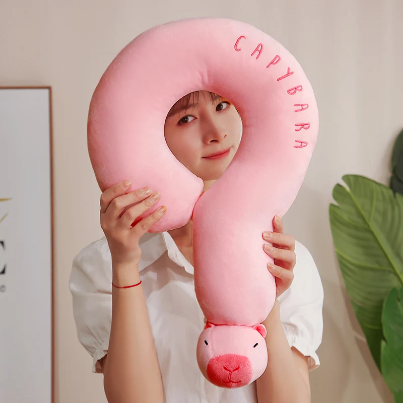 50cm Question Mark Plush Capybara Pillow Stuffed Brown Pink Cartoon Animal Head Neck Support Pillow Nap Plushie Gift 3